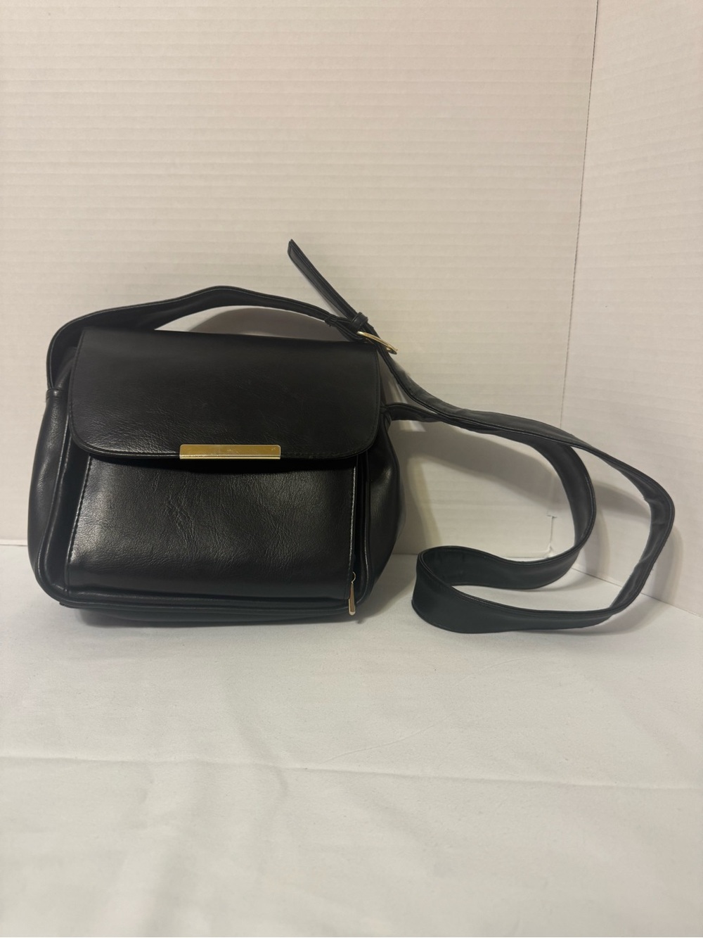 Black Crossbody Shoulder Bag with Gold Accent